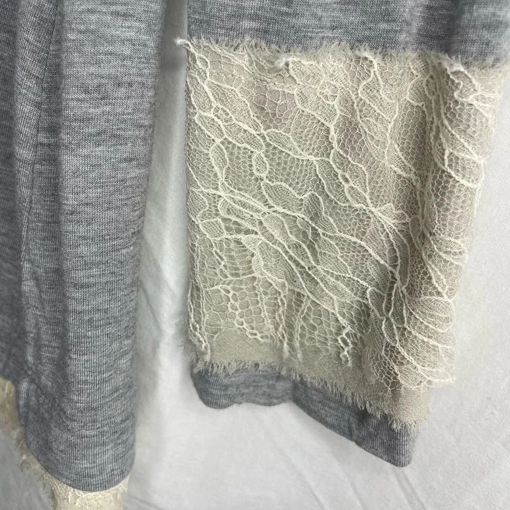 DVF VNeck Long Sleeve Top Gray + Ivory Lace Trim S - Picture 5 of 9